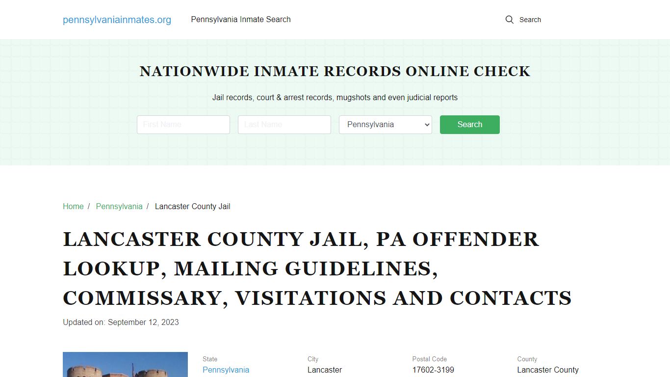 Lancaster County Jail, PA: Inmate Search Options, Visitations, Contacts